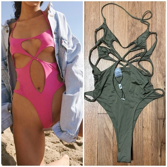 Monica Hansen Beachwear Starlight Cut-Out One-Piece in Green - Picture 1 of 10
